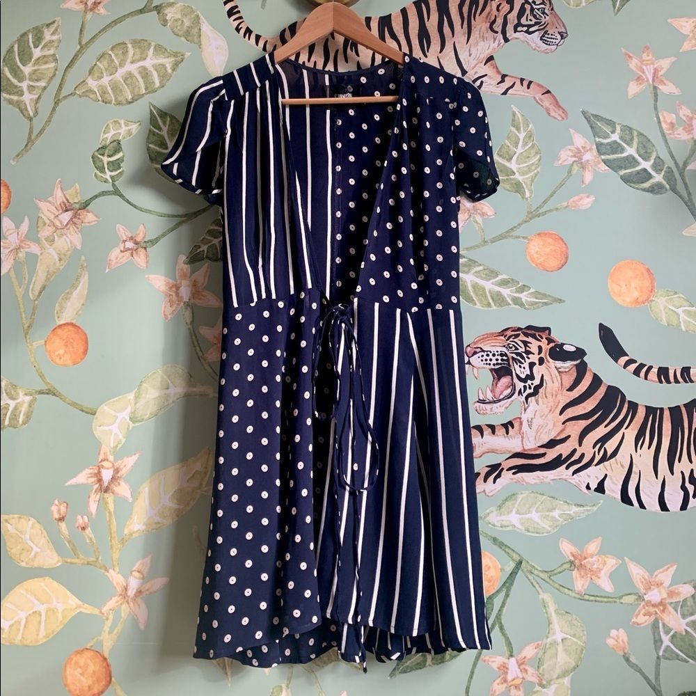 Reformation Mini Wrap Dress with Polkadots and Stripes 🤩✨✨✨
